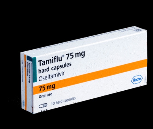 Oseltamivir caps - Illustration de la molécule et emballage